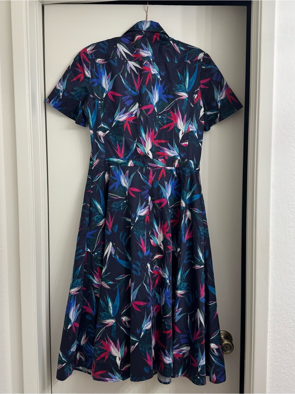 Jason Wu Navy Tropical Bird of Paradise Shirt Dress Size 8 Medium - Picture 4 of 9